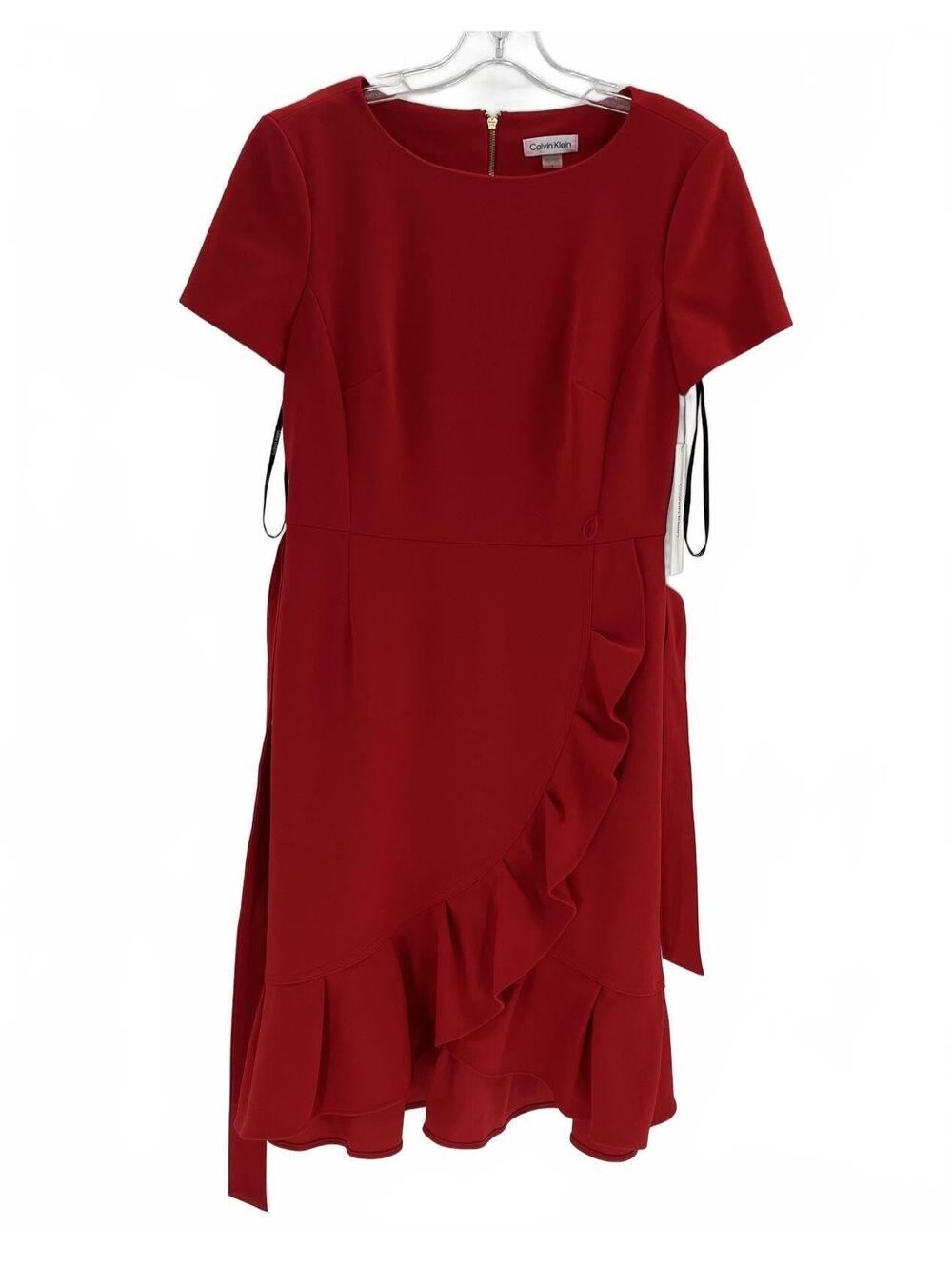 Calvin Klein Red Ruffle Cocktail Dress Size 8 NWT